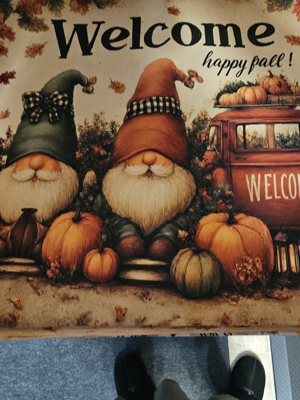 Stove Cover Or Matn.  Welcome Fall Gnome Doormat - Orange & Green